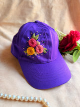 Purple Trio Bloom Hand Embroidered Cap