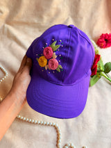 Purple Trio Bloom Hand Embroidered Cap
