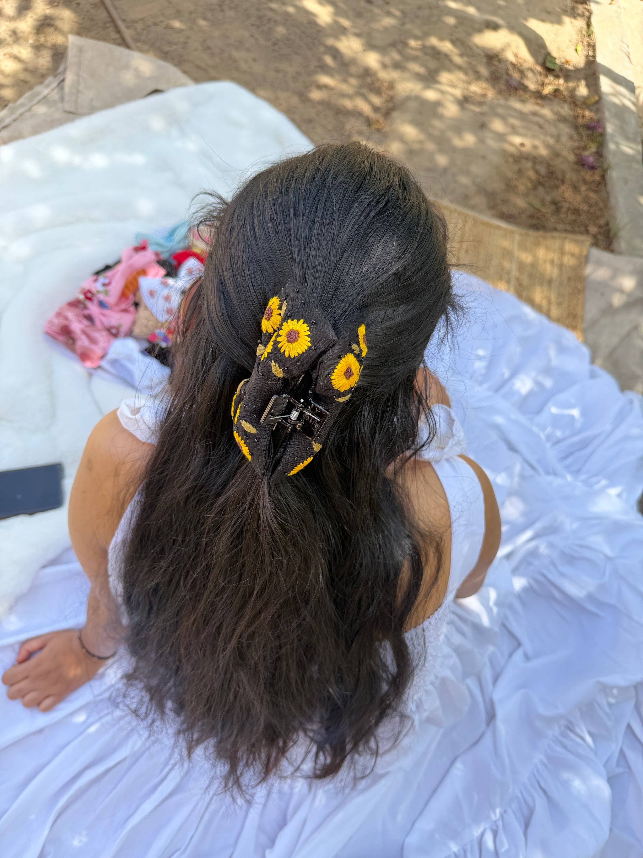 Sunflower Hand Embroidered Clutcher Bow