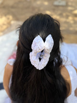 White Rosey Hand Embroidered Clutcher Bow