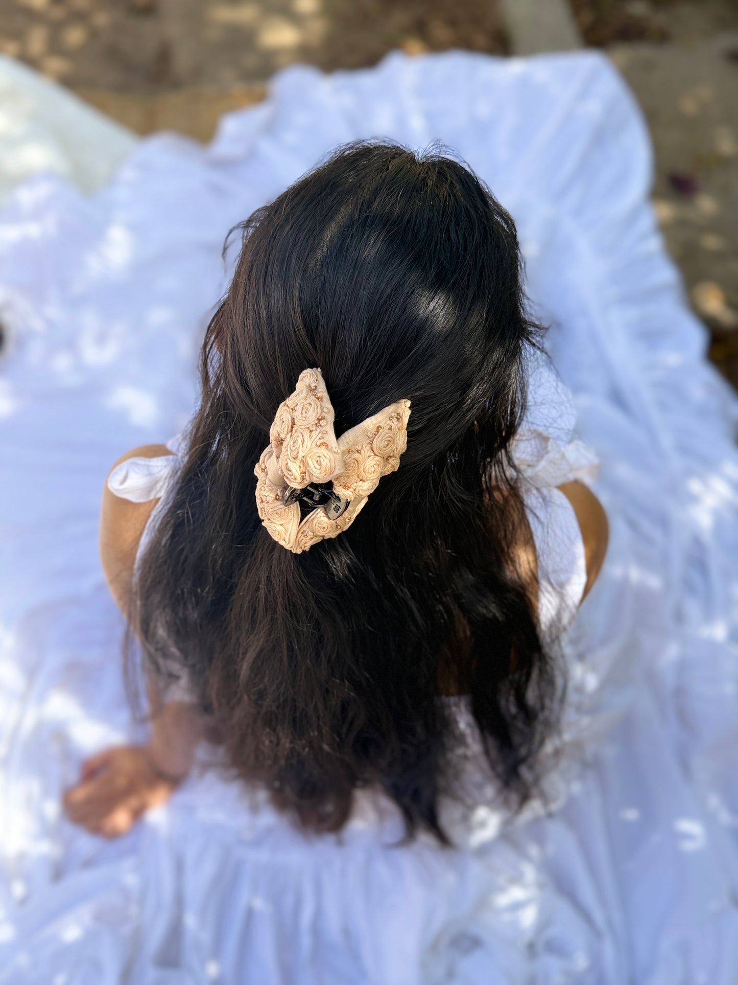 Desert Rose Hand Embroidered Clutcher Bow