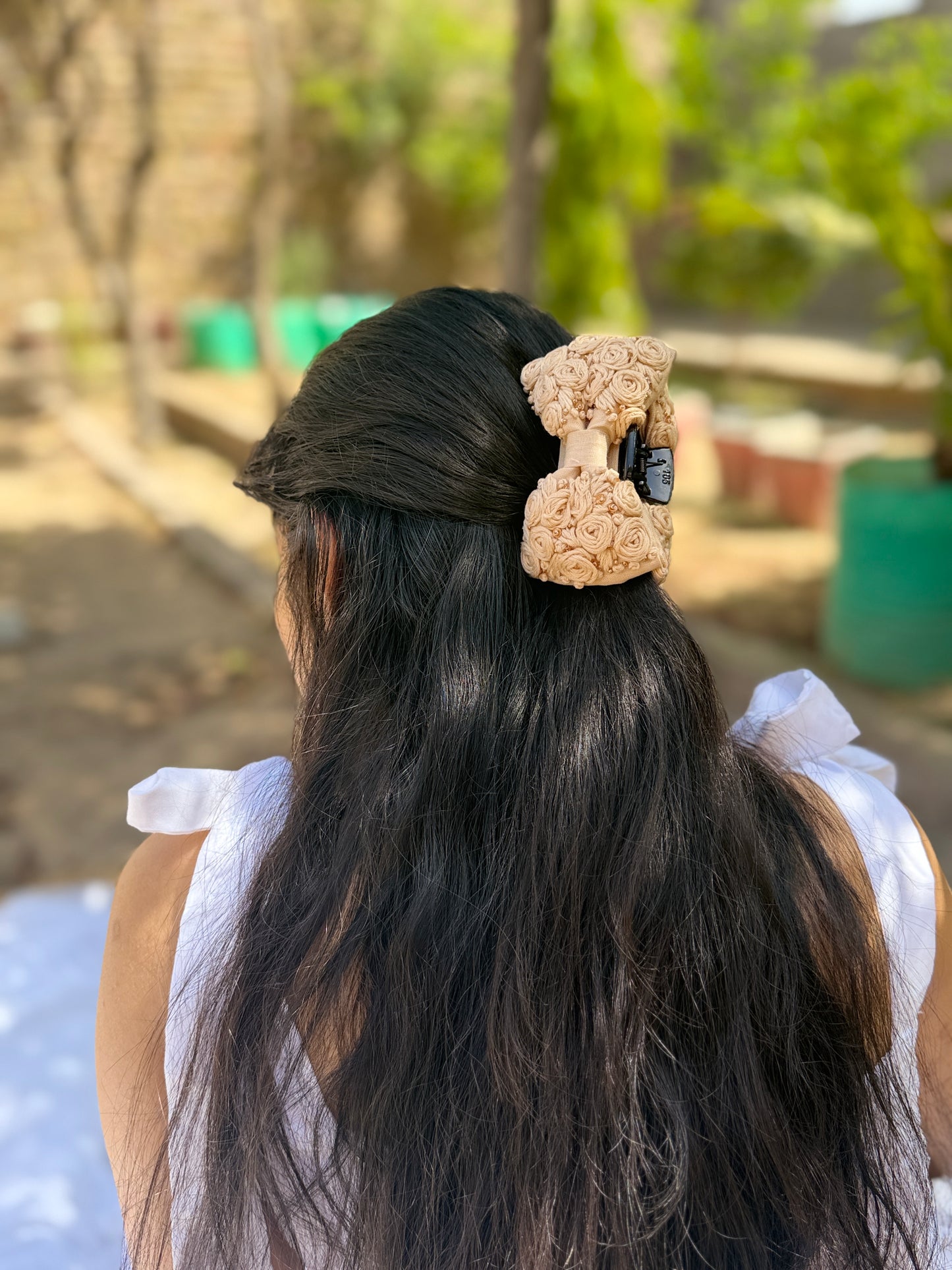 Desert Rose Hand Embroidered Clutcher Bow