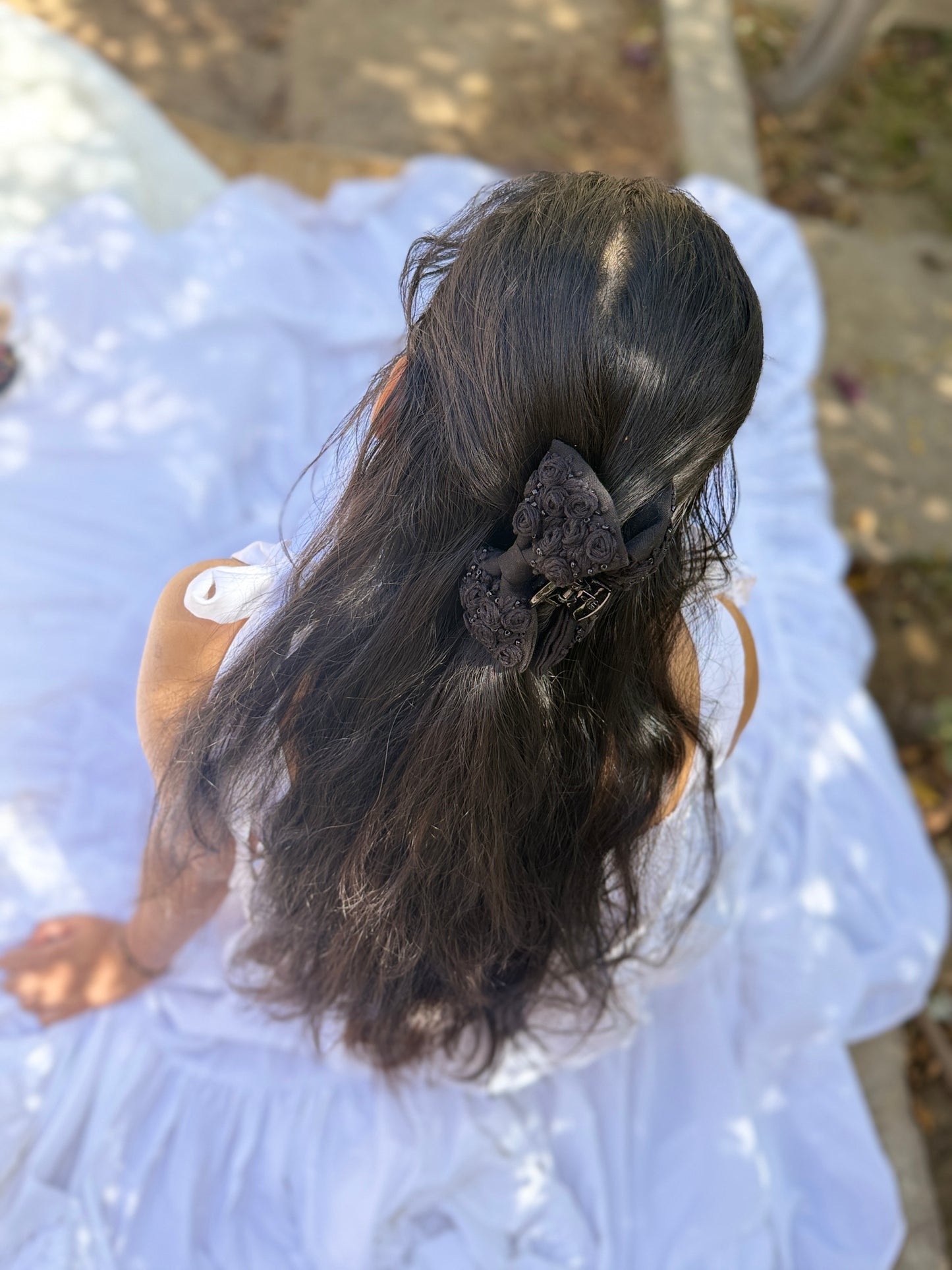 Black Rose Hand Embroidered Clutcher Bow