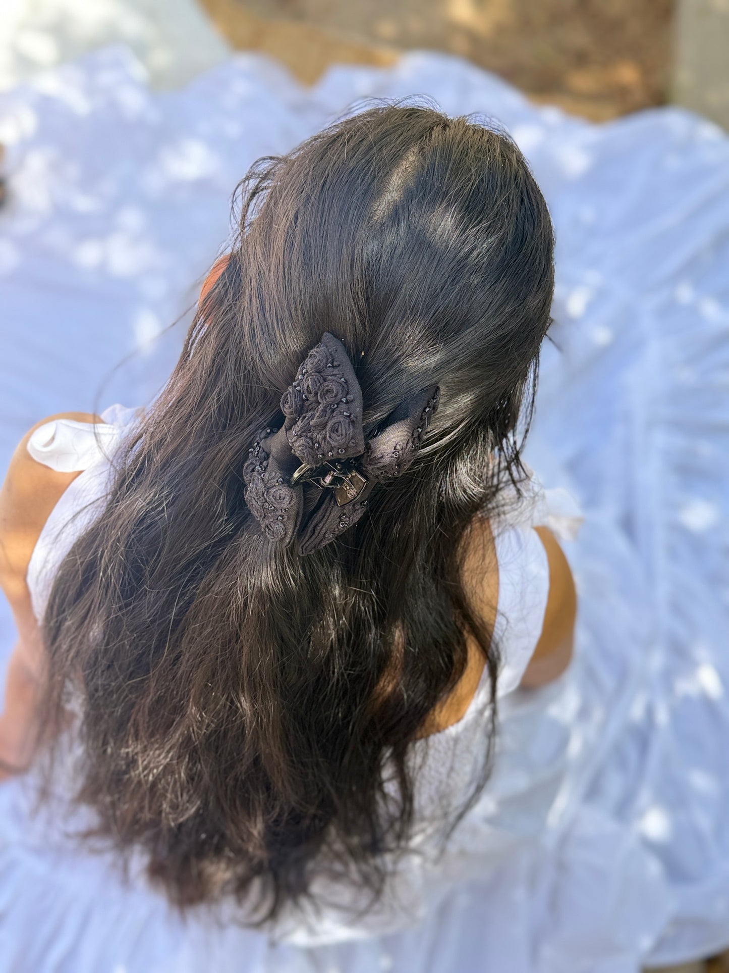 Black Rose Hand Embroidered Clutcher Bow