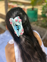 Sky Bloom Hand Embroidered Clutcher Bow