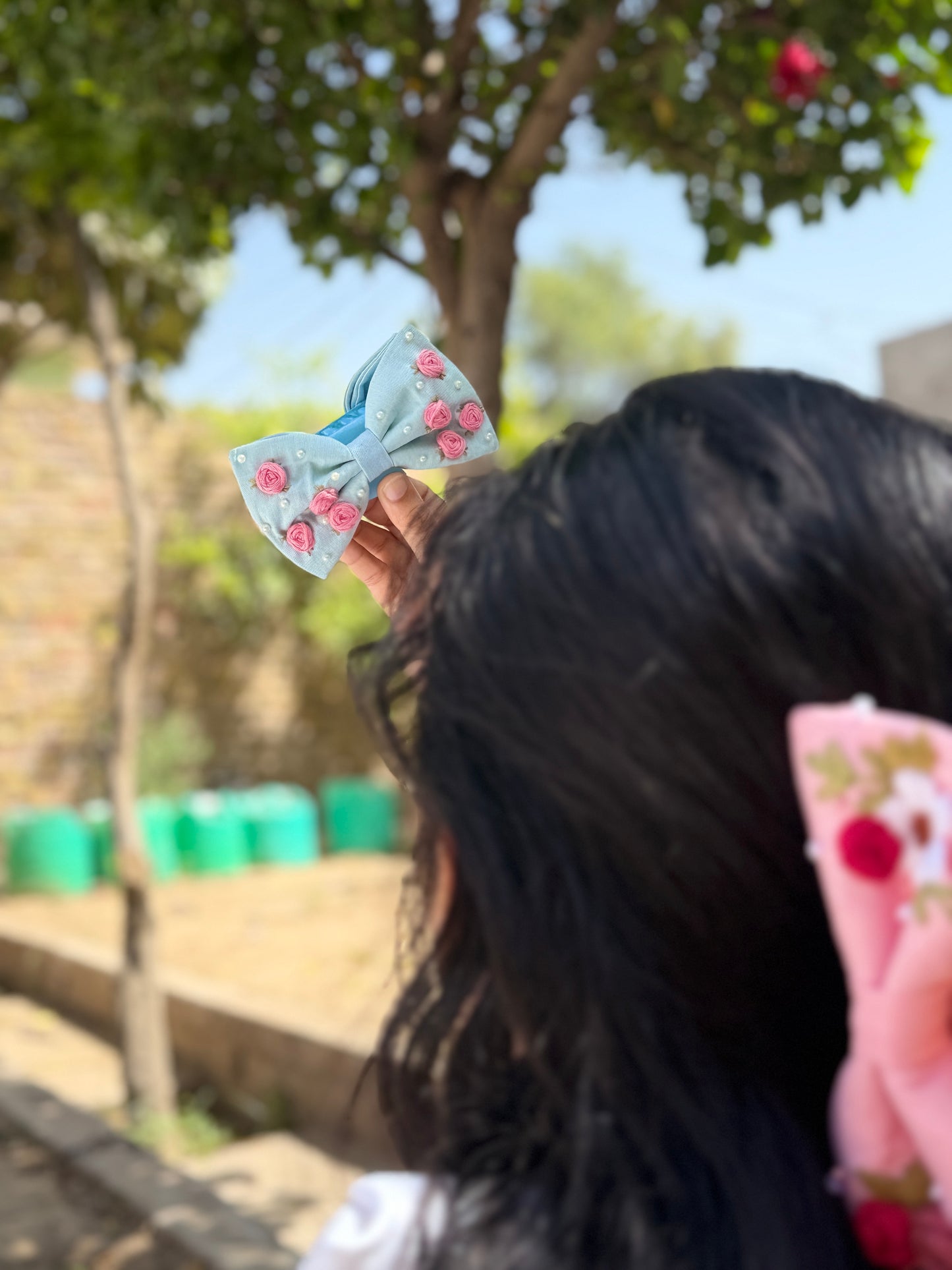 Sky Bloom Hand Embroidered Clutcher Bow