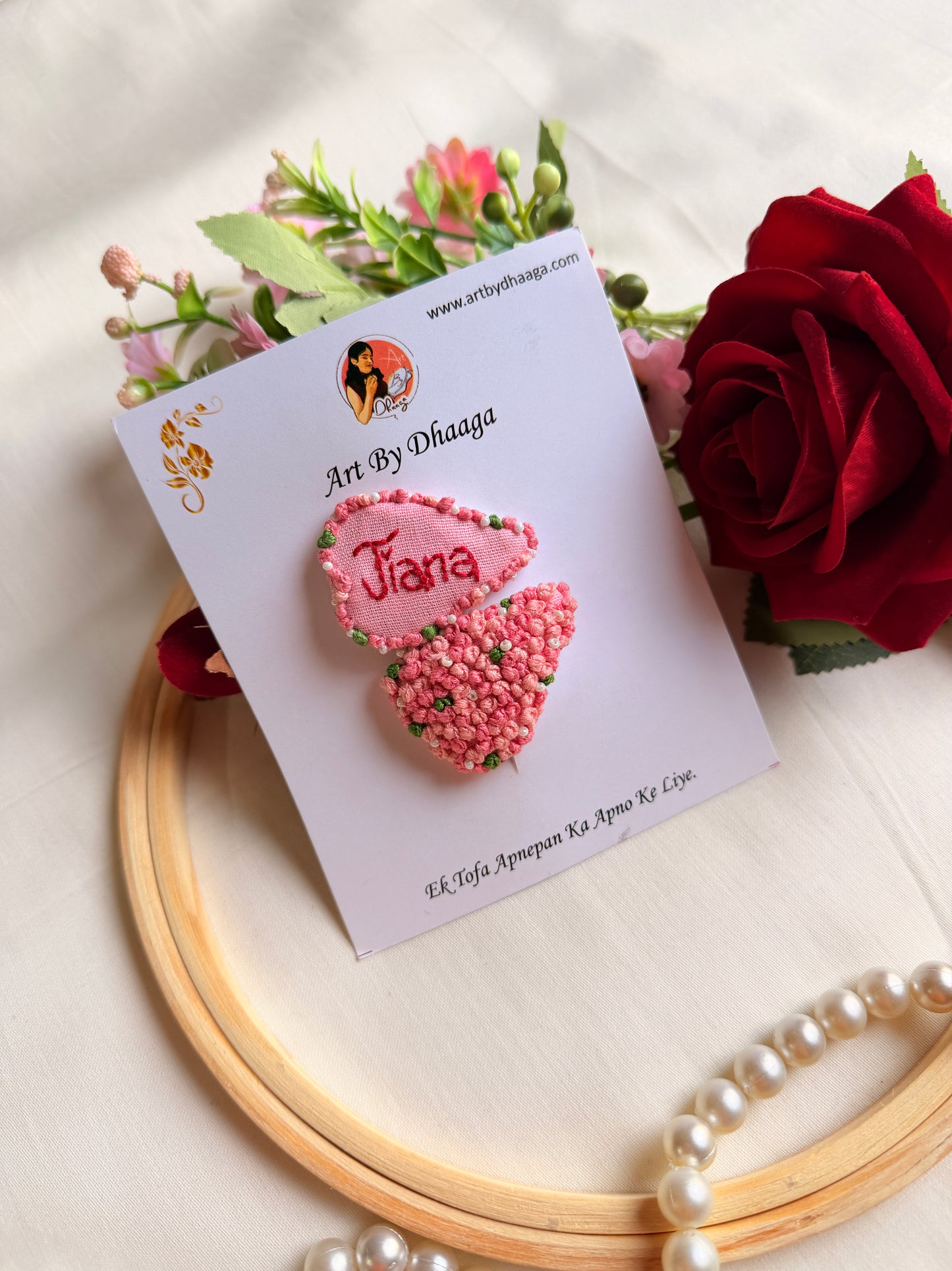 Personalized Heart Hand Embroidered Name Tic Tac Clips
