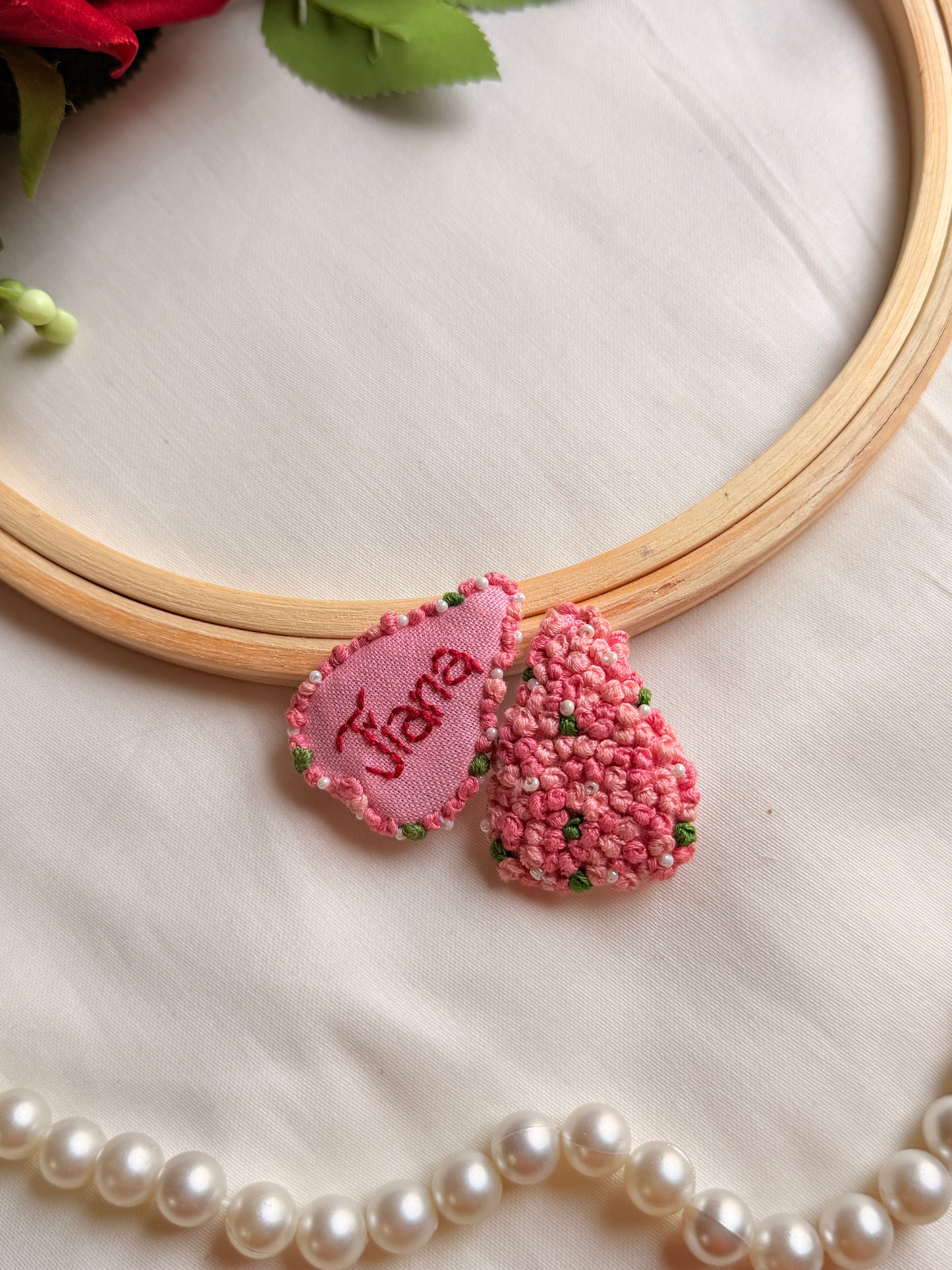 Personalized Heart Hand Embroidered Name Tic Tac Clips
