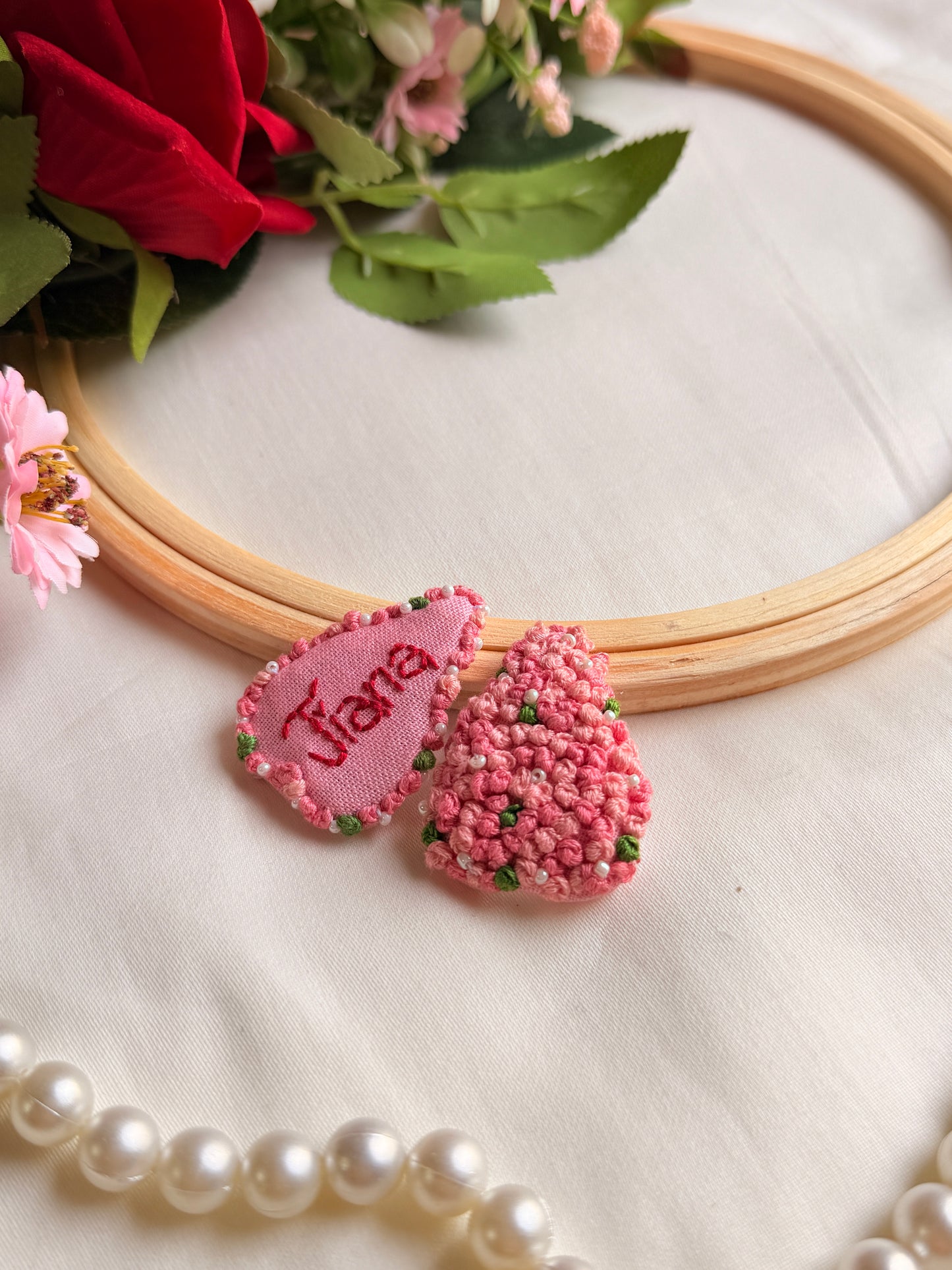Personalized Heart Hand Embroidered Name Tic Tac Clips