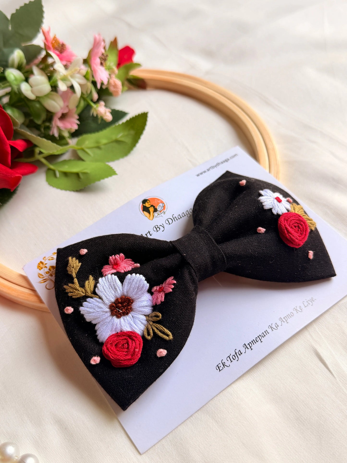 Dherya Hand Embroidered Floral Bow Hair Clip