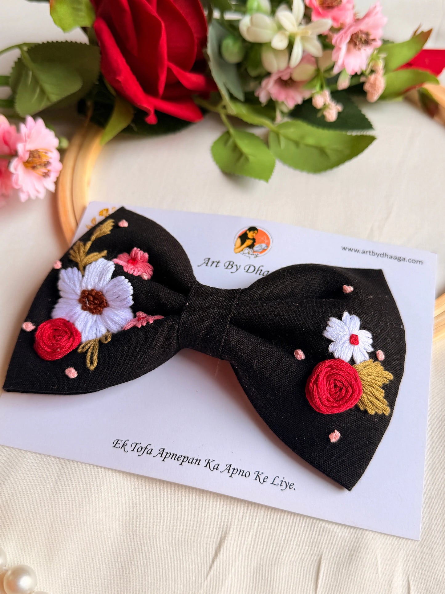 Dherya Hand Embroidered Floral Bow Hair Clip