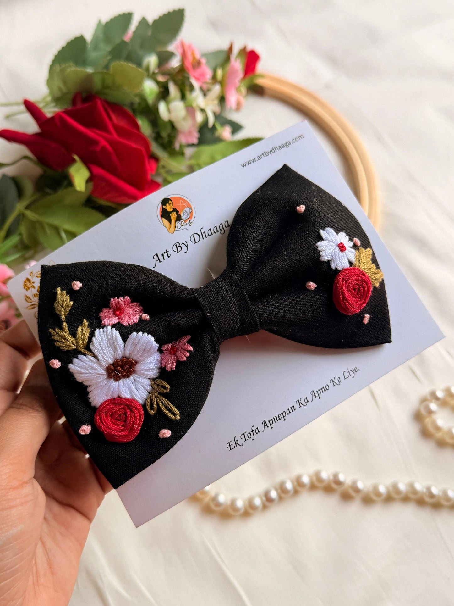 Dherya Hand Embroidered Floral Bow Hair Clip