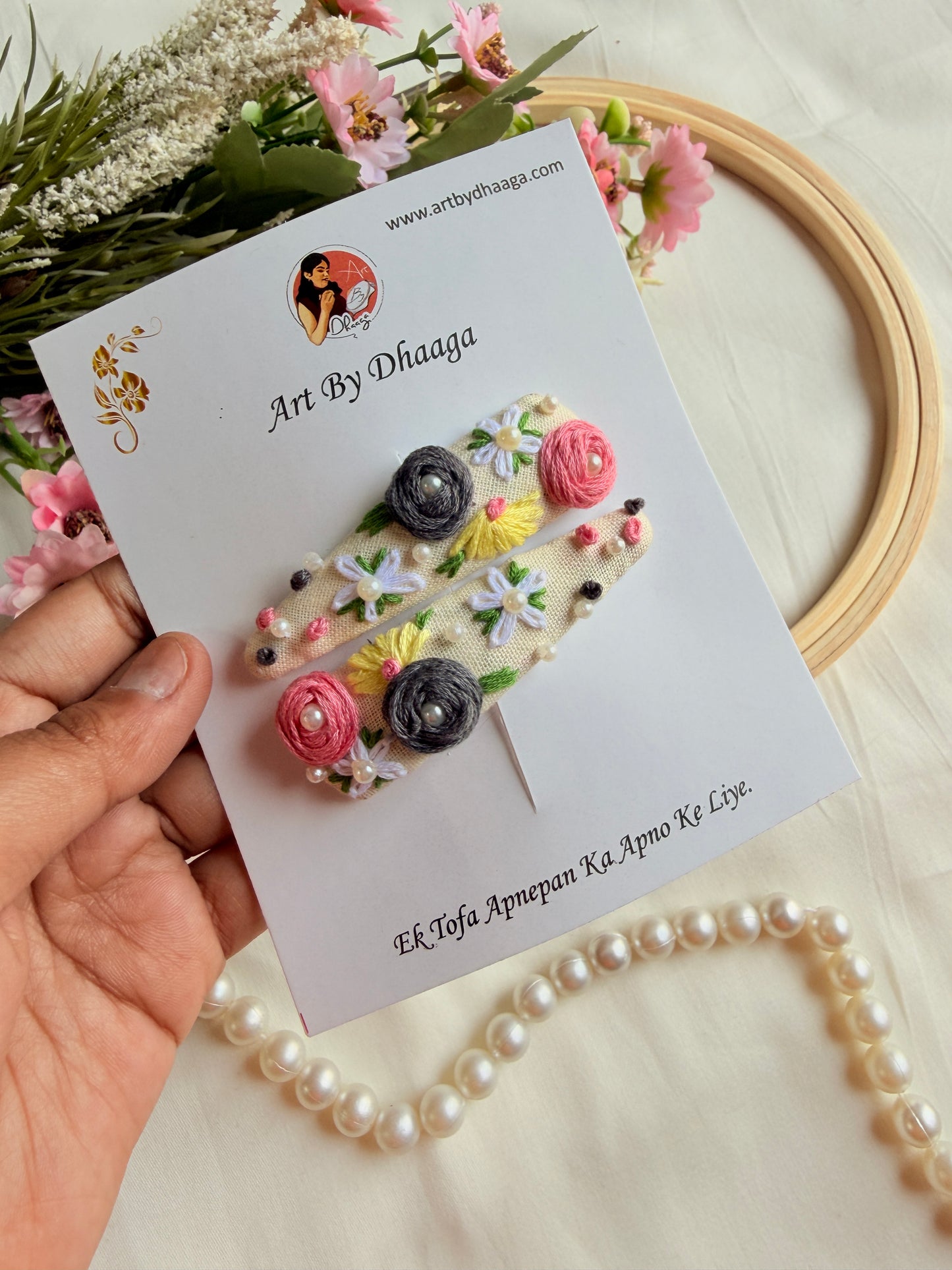 Siya Hand Embroidered Floral Tic Tac Clips