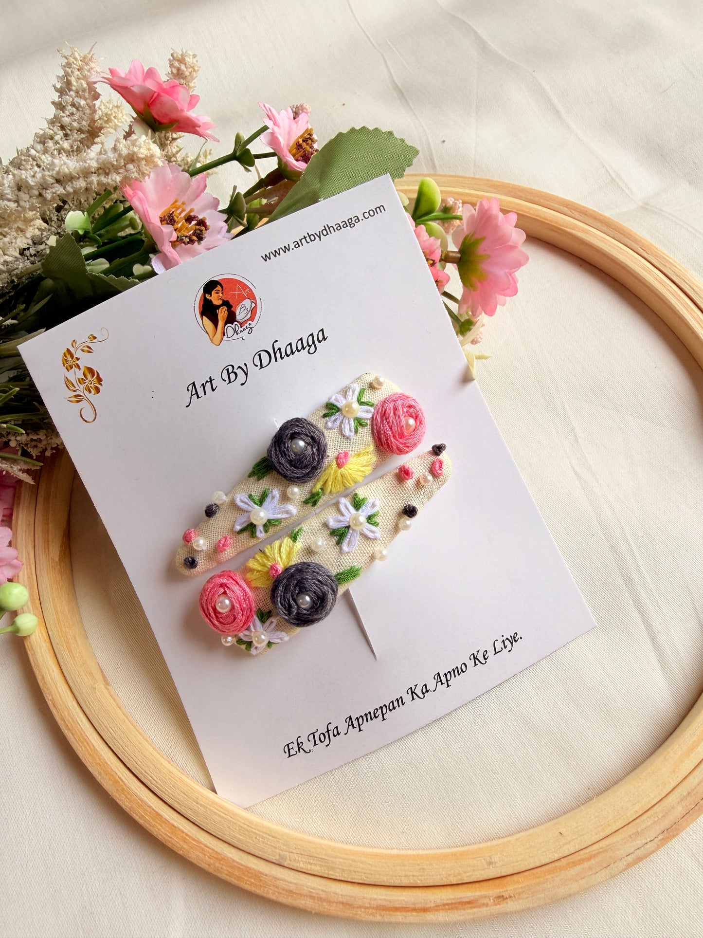Siya Hand Embroidered Floral Tic Tac Clips