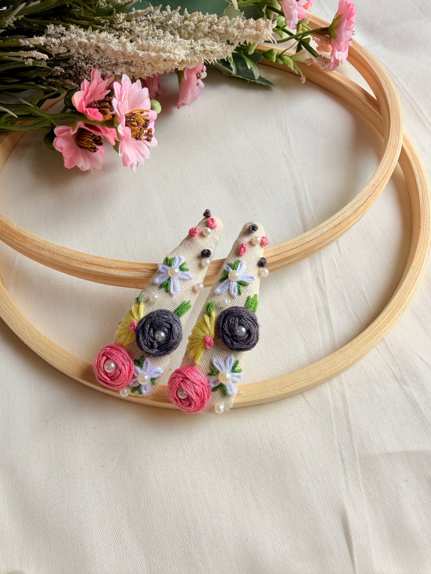 Siya Hand Embroidered Floral Tic Tac Clips