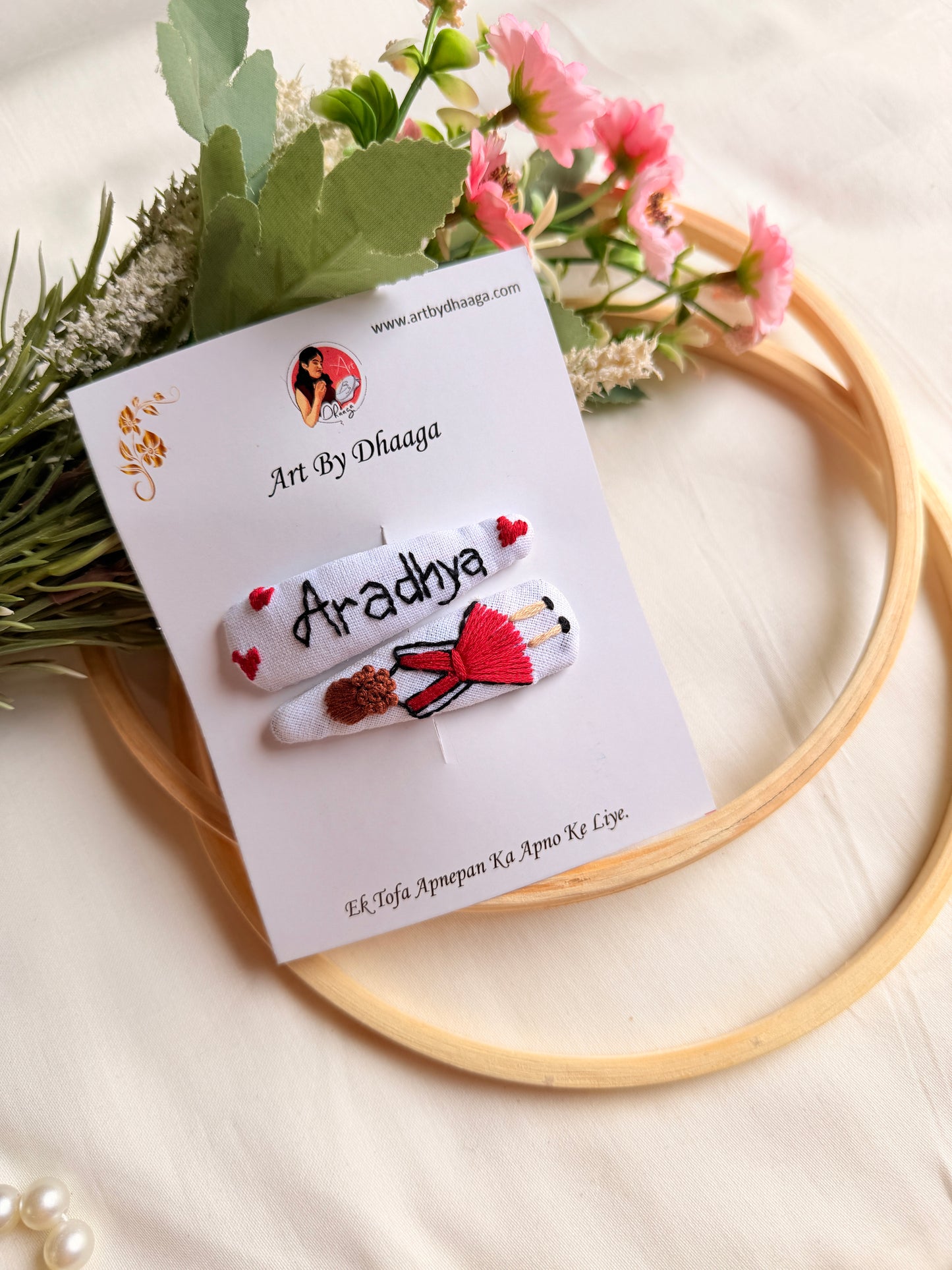 Hand Embroidered Personalized Doll Tic Tac Clips