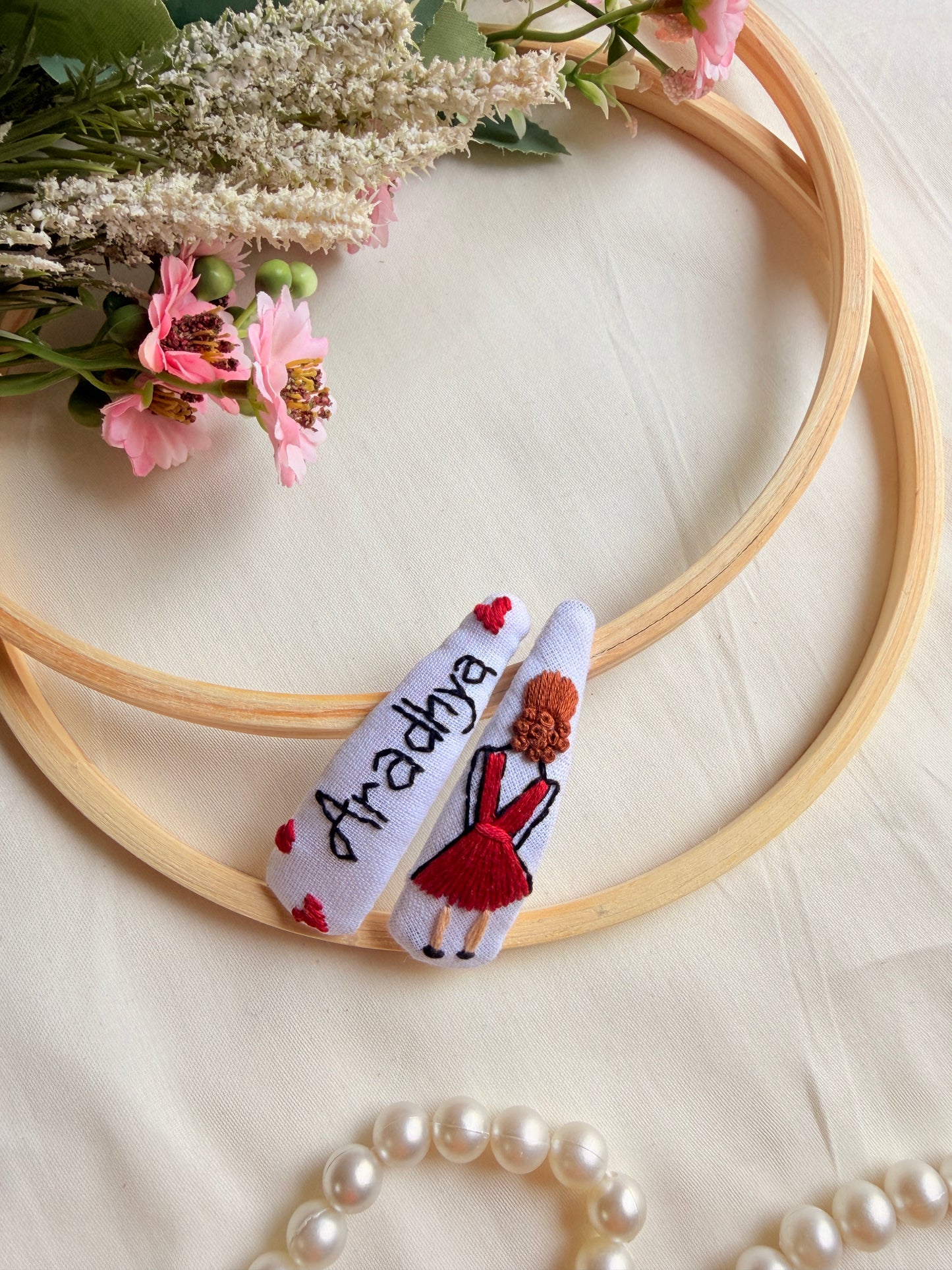 Hand Embroidered Personalized Doll Tic Tac Clips