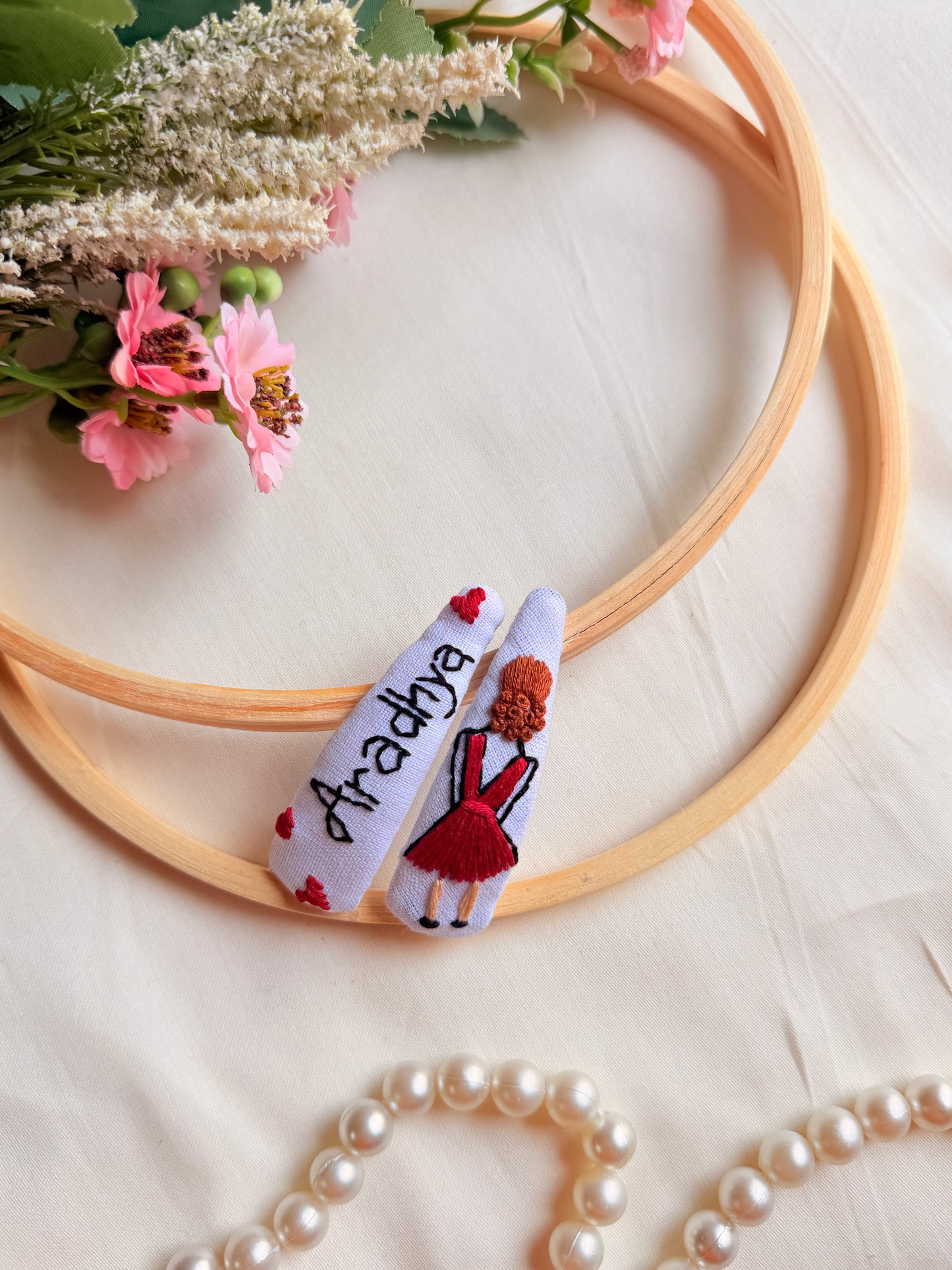 Hand Embroidered Personalized Doll Tic Tac Clips