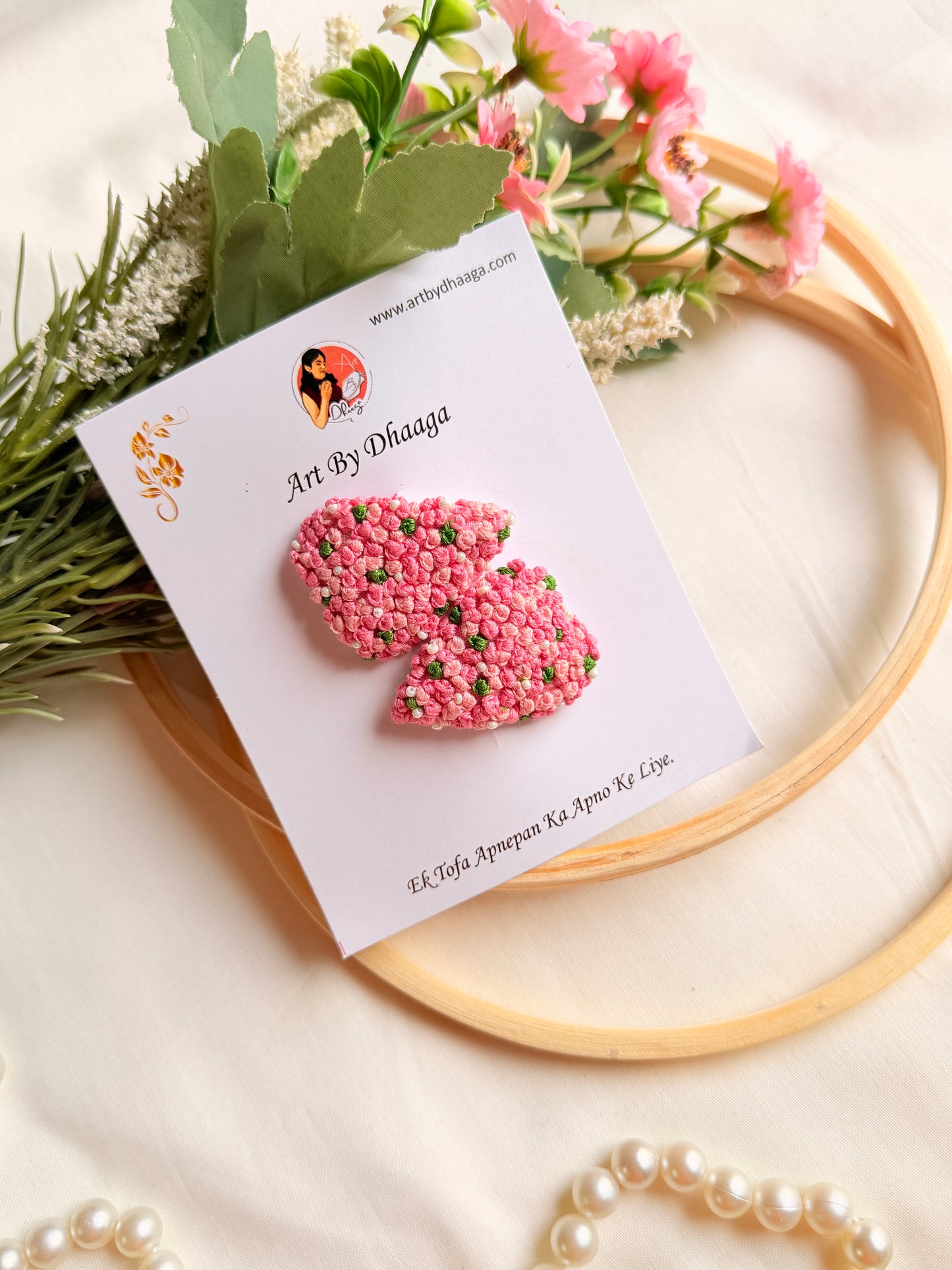 Valentine Hand Embroidered Heart Tic Tac Clips