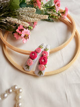 Niya White Hand Embroidered Floral Tic Tac Clips