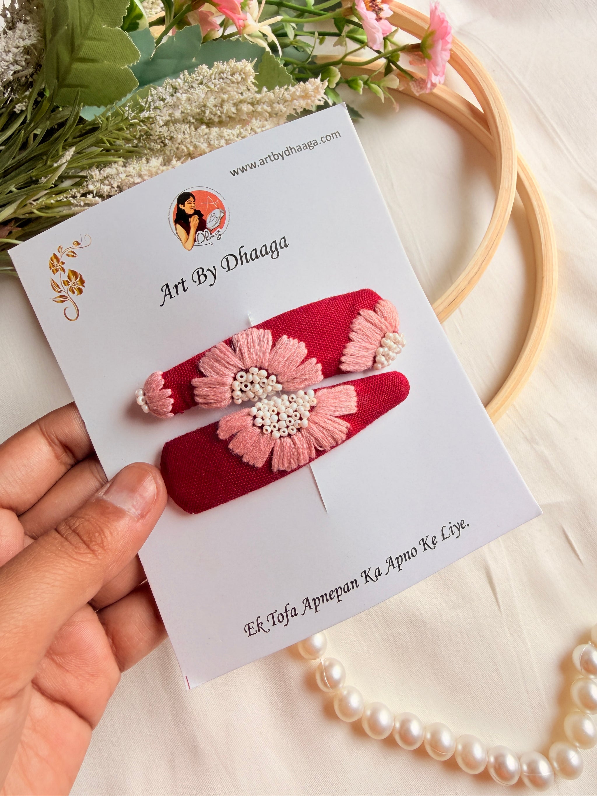 Basanti Hand Embroidered Floral Tic Tac Clips