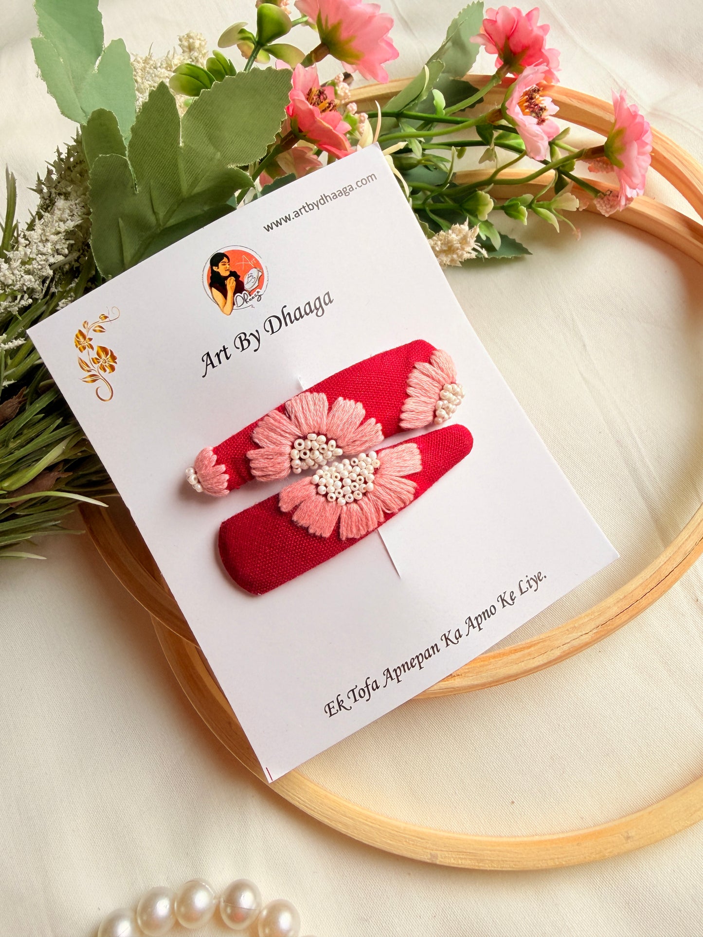 Basanti Hand Embroidered Floral Tic Tac Clips