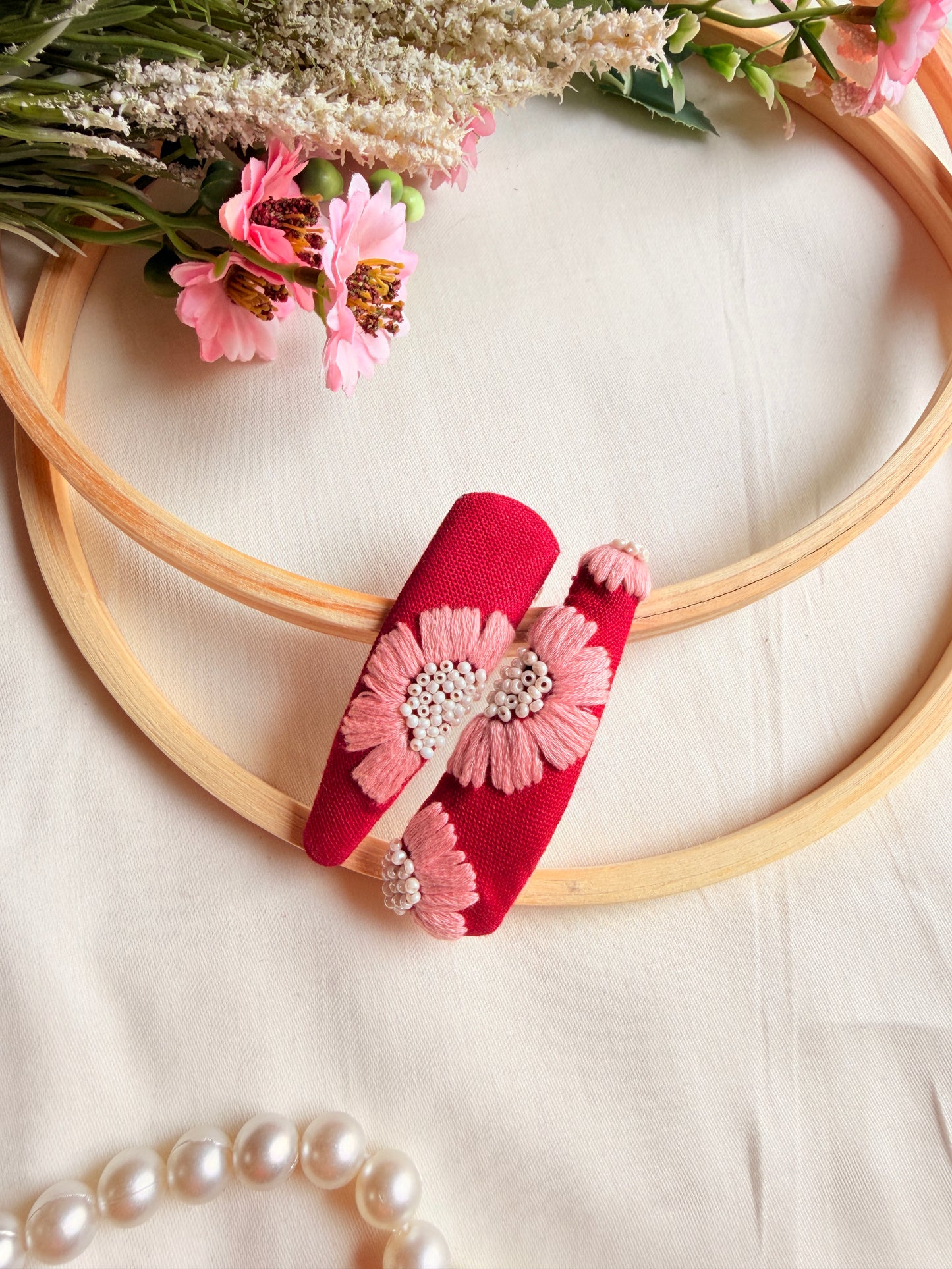 Basanti Hand Embroidered Floral Tic Tac Clips