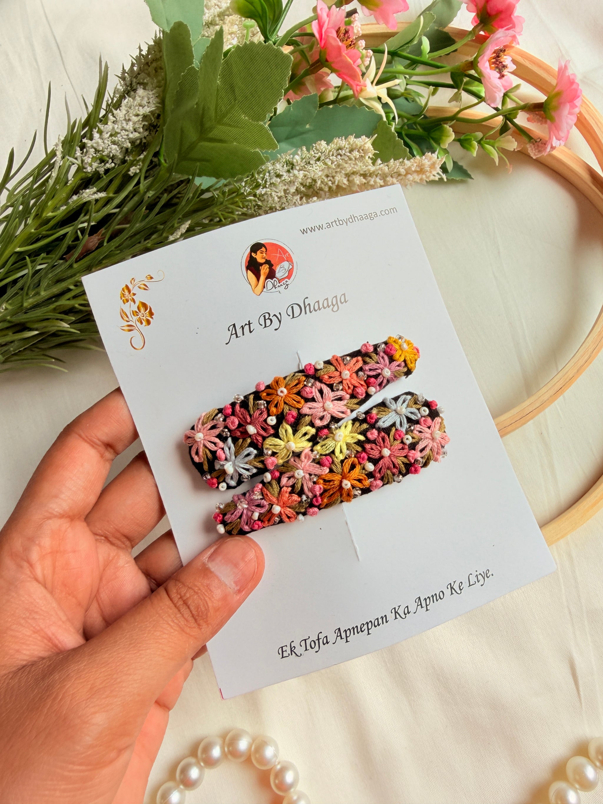 Galaxy Hand Embroidered Floral Tic Tac Clips