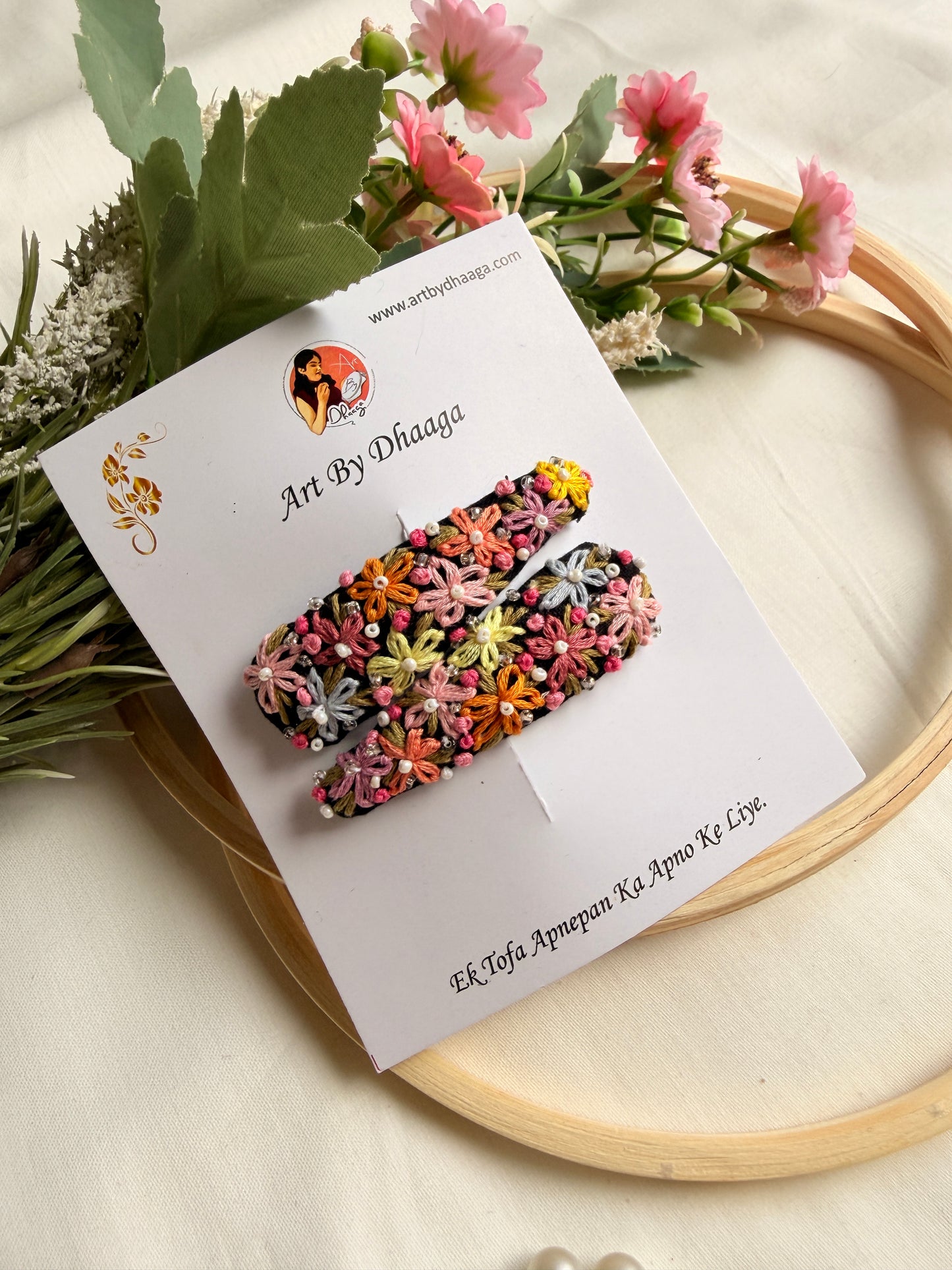 Galaxy Hand Embroidered Floral Tic Tac Clips