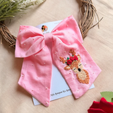 Pink Reindeer Hand Embroidered Bow Hair Accessory