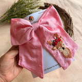 Pink Reindeer Hand Embroidered Bow Hair Accessory