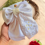 Madhubala White Hand Embroidered Pearl Bow Hair Accessory