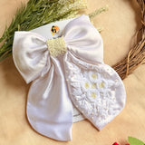 Madhubala White Hand Embroidered Pearl Bow Hair Accessory