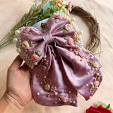 Godavri Purple Hand Embroidered Pearl Bow Hair Accessory