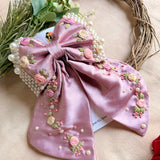 Godavri Purple Hand Embroidered Pearl Bow Hair Accessory