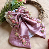 Godavri Purple Hand Embroidered Pearl Bow Hair Accessory