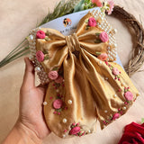 Golden Godavari Hand Embroidered Pearl Bow Hair Accessory