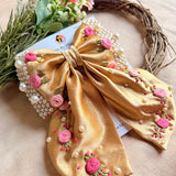 Golden Godavari Hand Embroidered Pearl Bow Hair Accessory