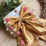 Golden Godavari Hand Embroidered Pearl Bow Hair Accessory