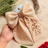 Madhubala Beige Hand Embroidered Floral Bow Hair Accessory