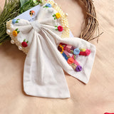 Initial White Personalized Hand Embroidered Pearl Bow Hair Accessory