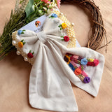 Initial White Personalized Hand Embroidered Pearl Bow Hair Accessory