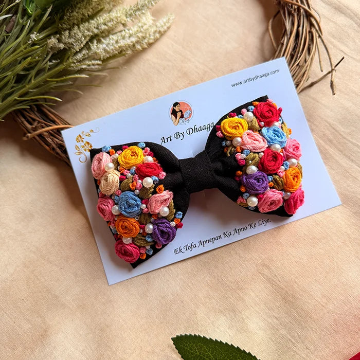 Aaravali Hand Embroidered Floral Bow Hair Accessory