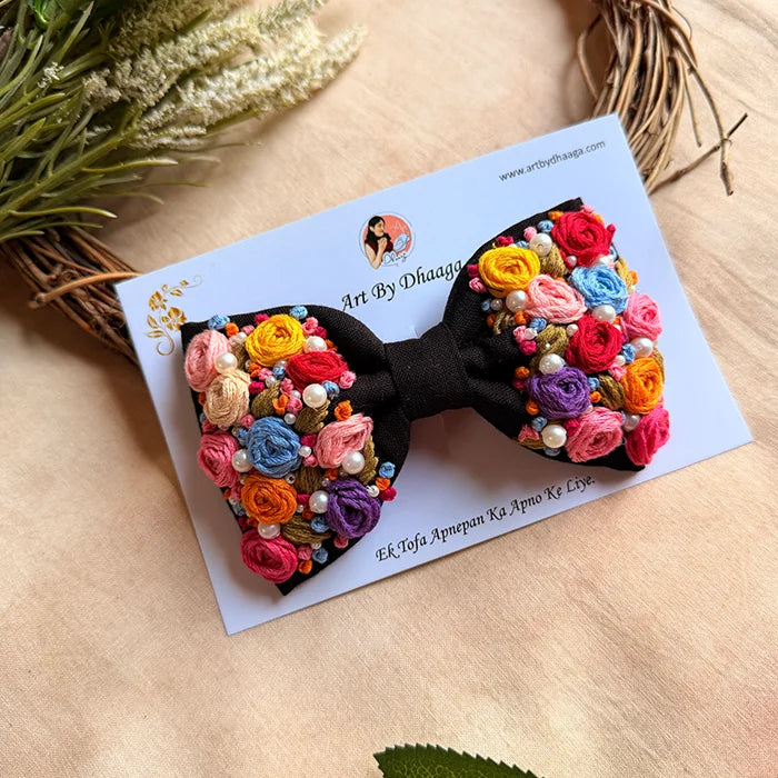 Aaravali Hand Embroidered Floral Bow Hair Accessory