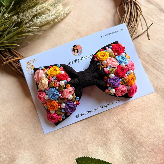 Aaravali Hand Embroidered Floral Bow Hair Accessory
