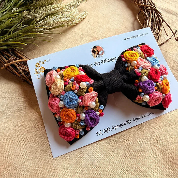Aaravali Hand Embroidered Floral Bow Hair Accessory