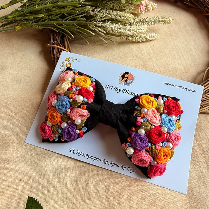 Aaravali Hand Embroidered Floral Bow Hair Accessory