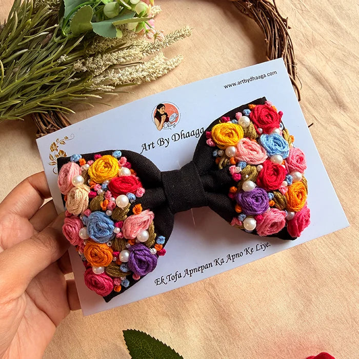 Aaravali Hand Embroidered Floral Bow Hair Accessory