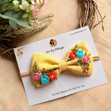 Little Daisy Hand Embroidered Toddler Bow Hair Tie – Yellow Floral Rubber Band