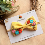 Little Daisy Hand Embroidered Toddler Bow Hair Tie – Yellow Floral Rubber Band